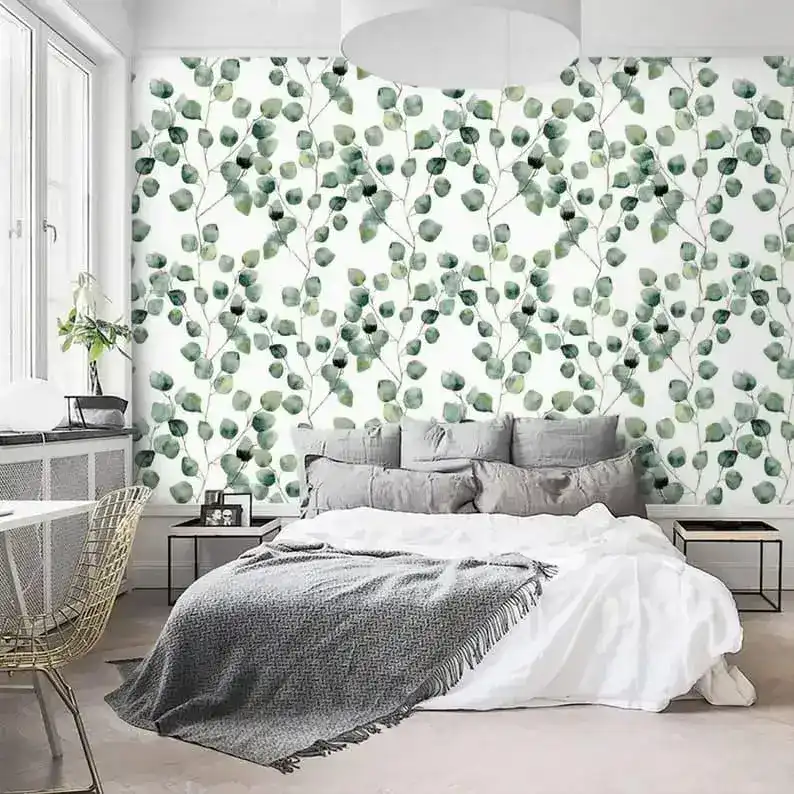 Watercolor Green Simplistic Leaves Wallpaper - Image 5