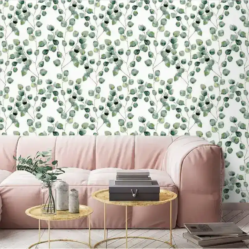 Watercolor Green Simplistic Leaves Wallpaper - Image 6