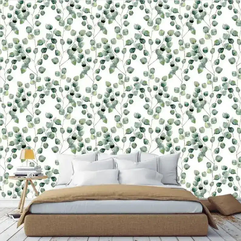 Watercolor Green Simplistic Leaves Wallpaper - Image 7