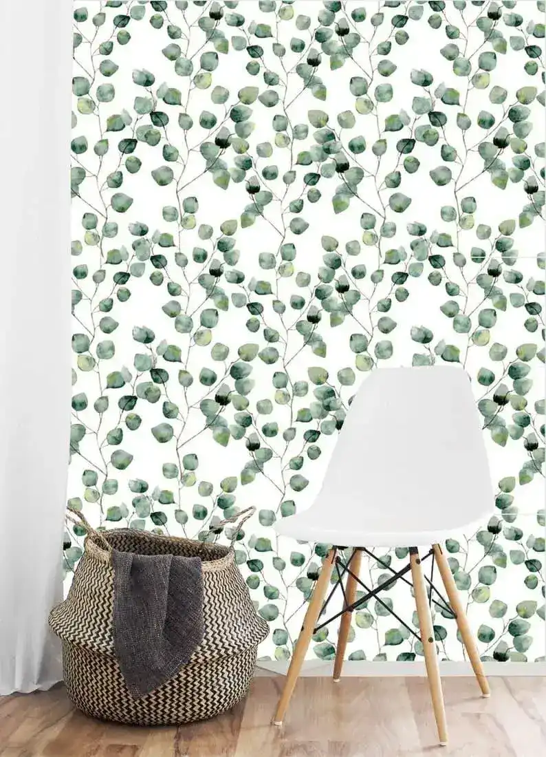 Watercolor Green Simplistic Leaves Wallpaper - Image 8