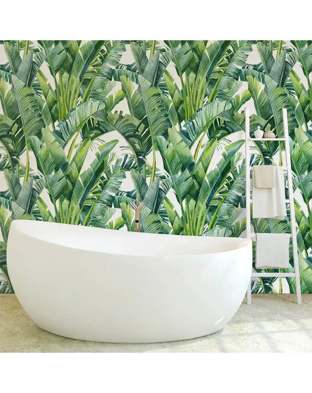 Watercolor Green Tropical Palm Banana Leaves Wallpaper - Image 3