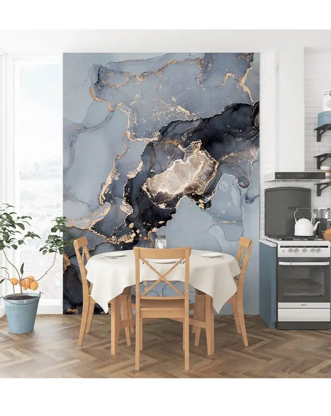 Watercolor Marble Abstract Alcohol Ink Gray Black Wall Mural - Image 3