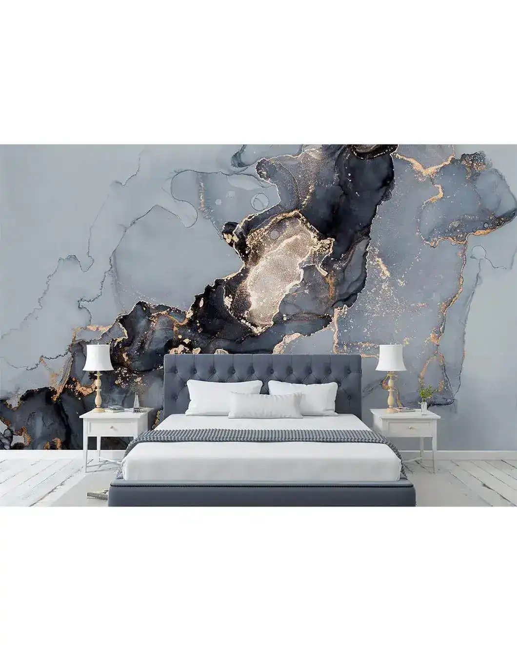 Watercolor Marble Abstract Alcohol Ink Gray Black Wall Mural - Image 5