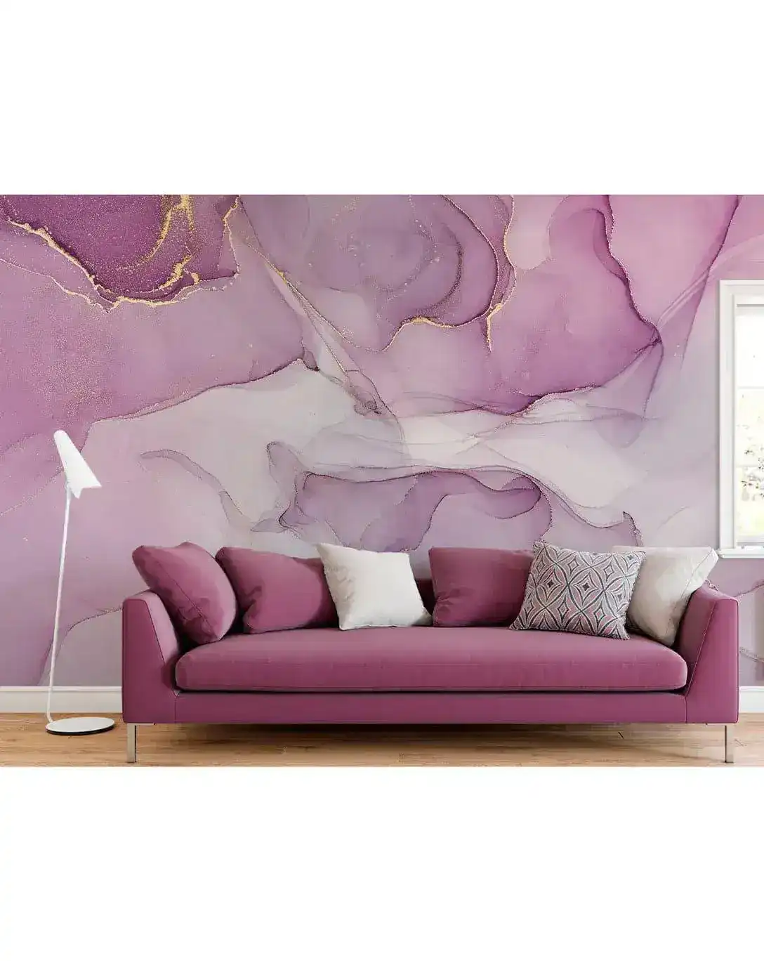 Watercolor Marble Abstract Alcohol Ink Pink White Paint Wall Mural - Image 2