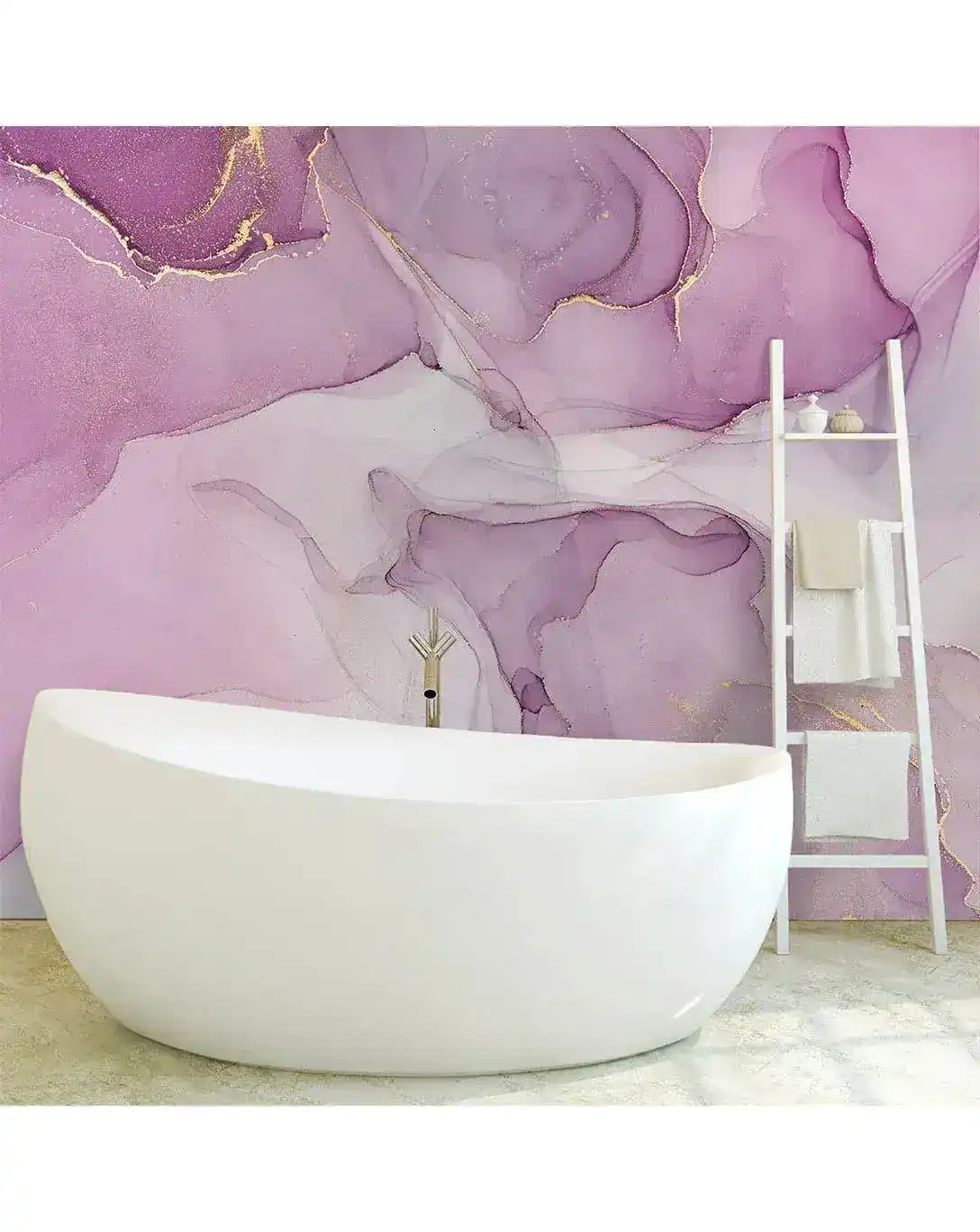 Watercolor Marble Abstract Alcohol Ink Pink White Paint Wall Mural - Image 3