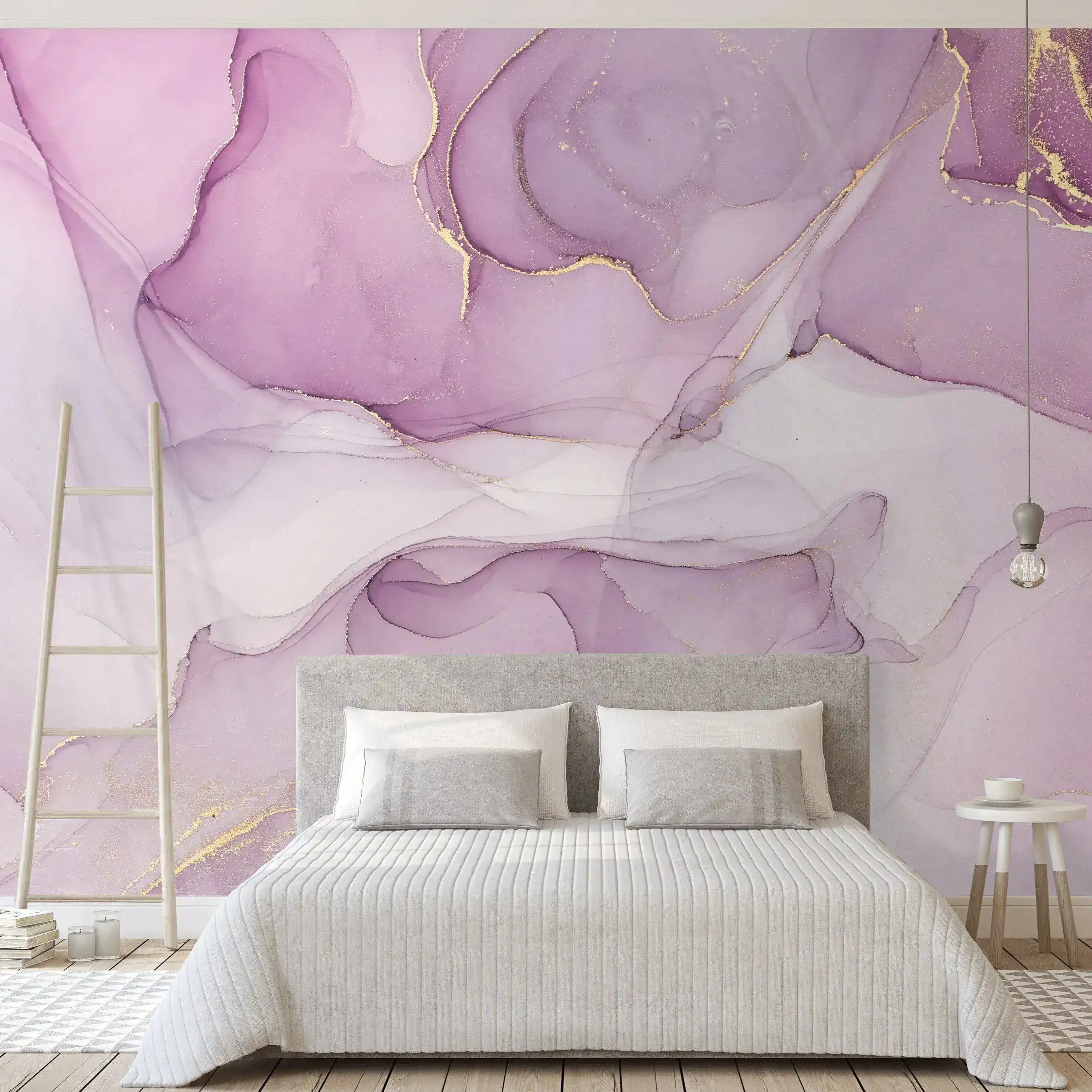 Watercolor Marble Abstract Alcohol Ink Pink White Paint Wall Mural - Image 5
