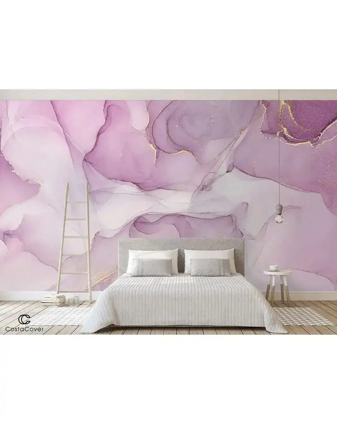 Watercolor Marble Abstract Alcohol Ink Pink White Paint Wall Mural - Image 6