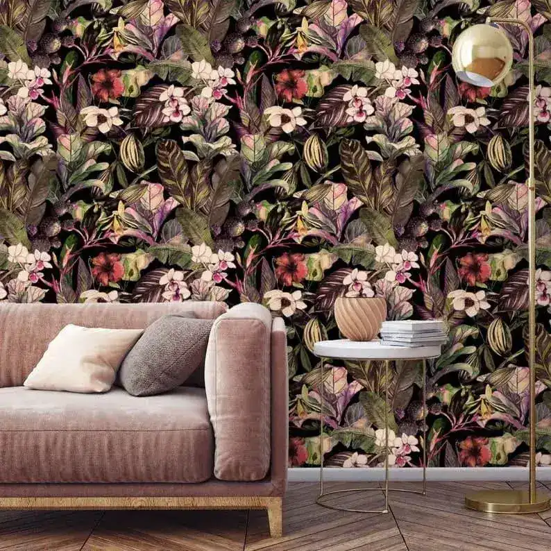 Watercolor Tropical Floral Dark Wallpaper - Image 5