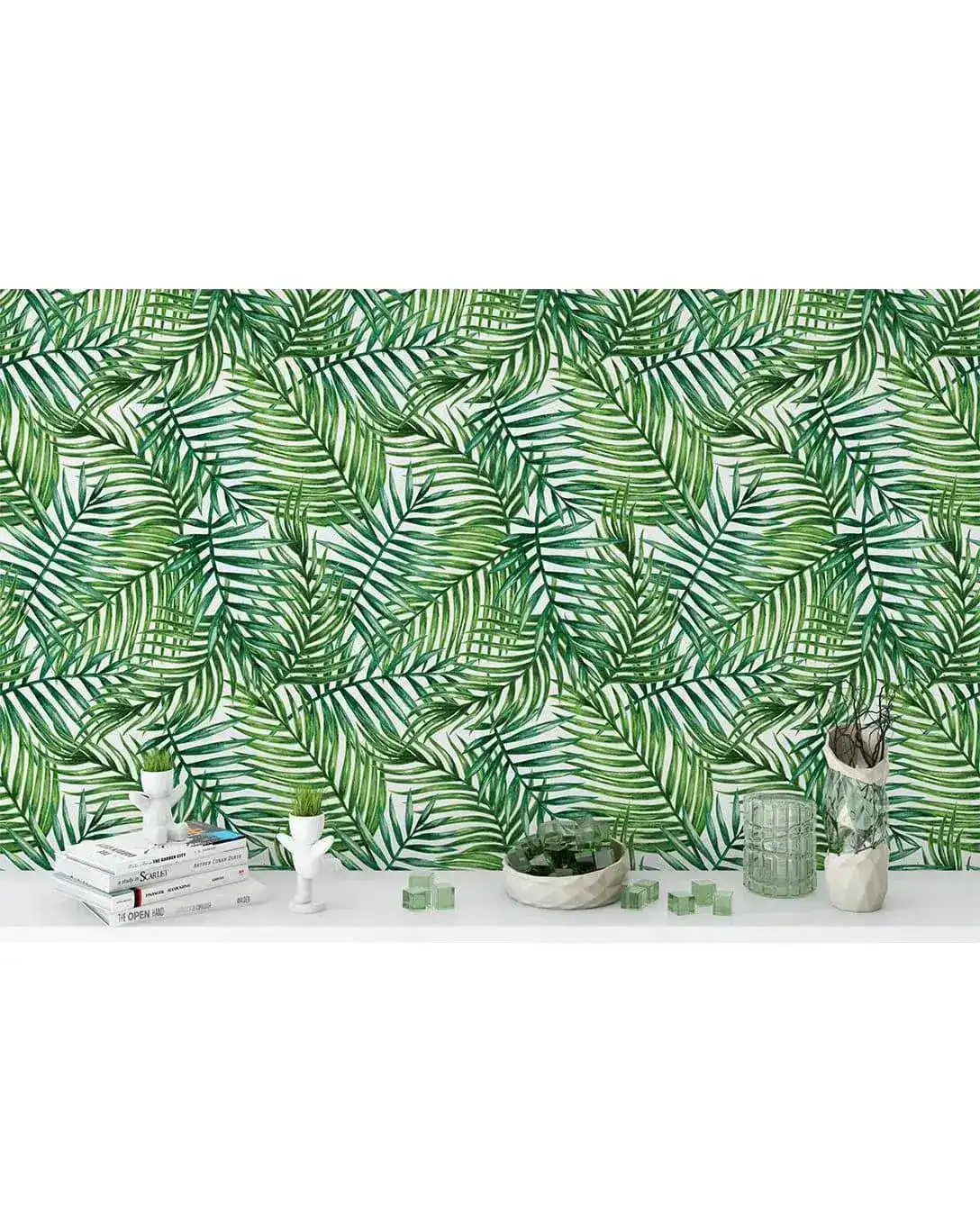 Watercolor Tropical Green Palm Leaves Removable Wallpaper - Image 3