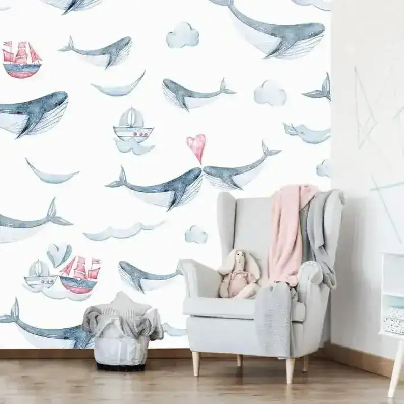 Whales Nautical Nursery Wallpaper - Image 2