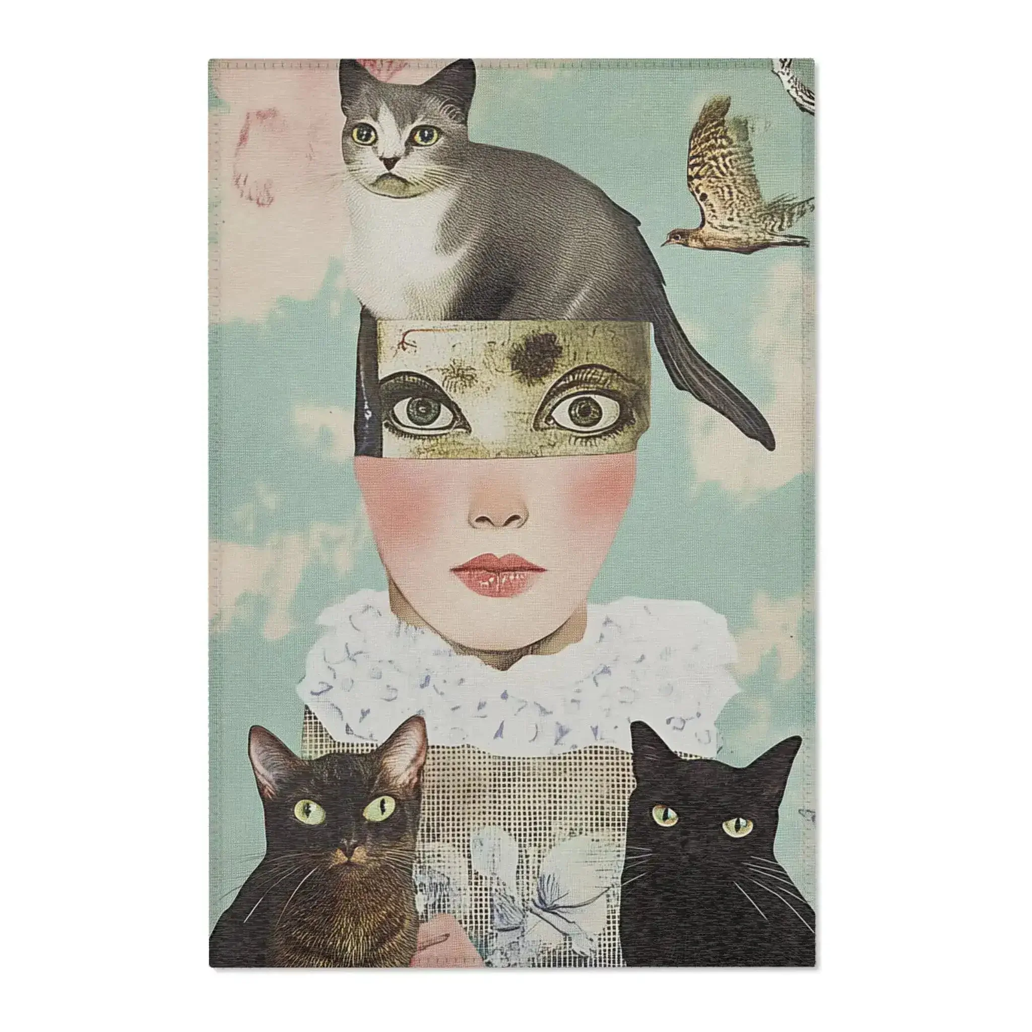 Whimsical Cat and Bird Collage Accent Rug - Image 2