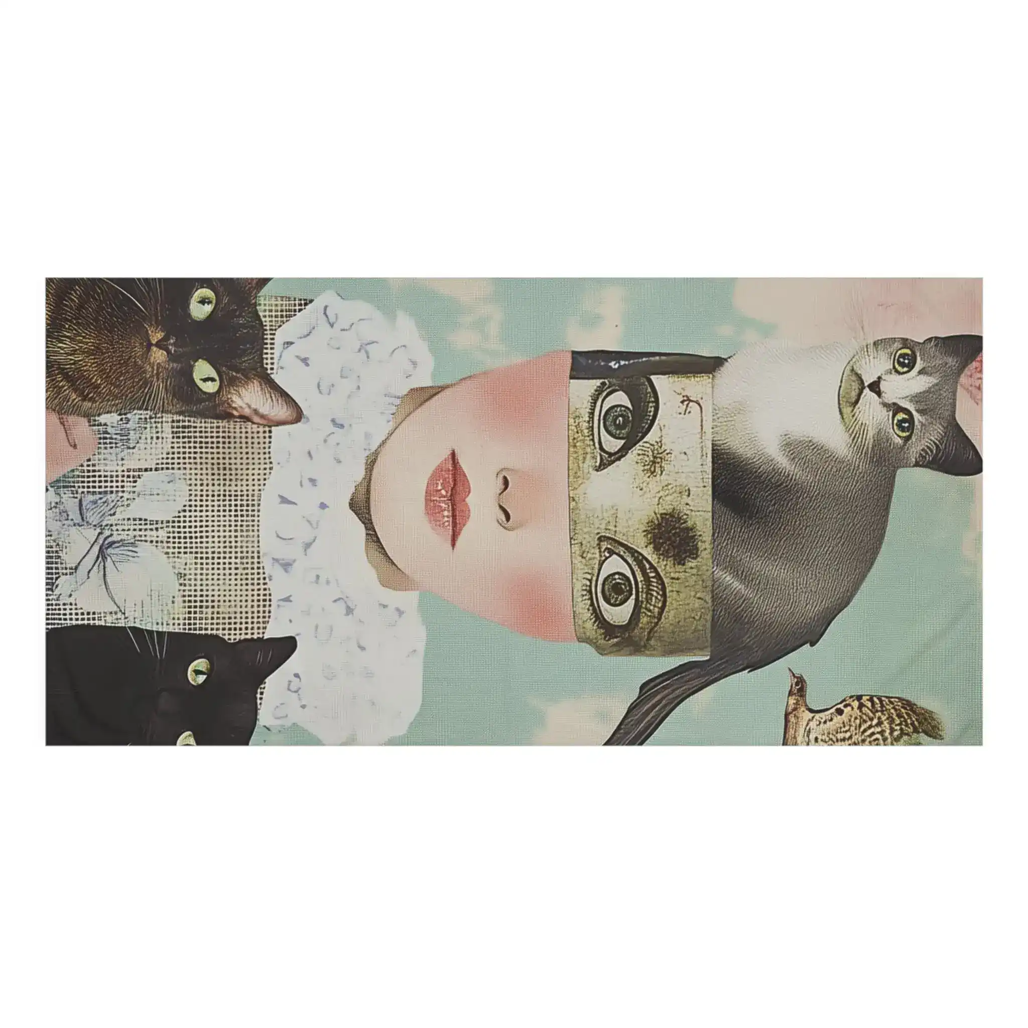 Whimsical Cat and Bird Collage Bath Towel - Image 2