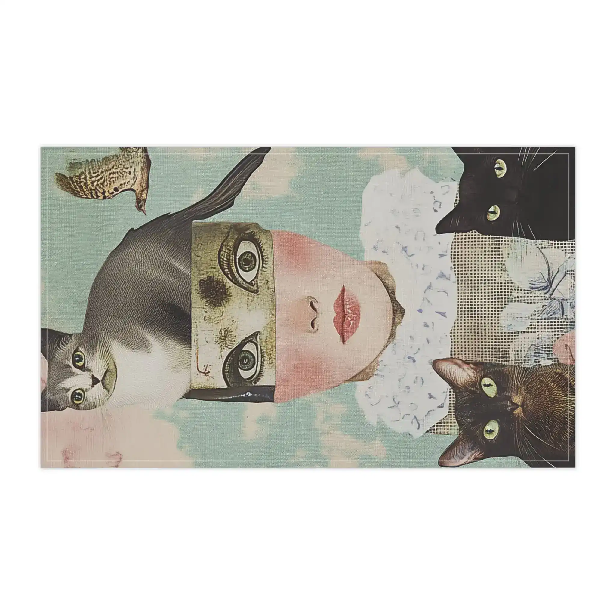 Whimsical Cat and Bird Collage Kitchen Towel - Image 2