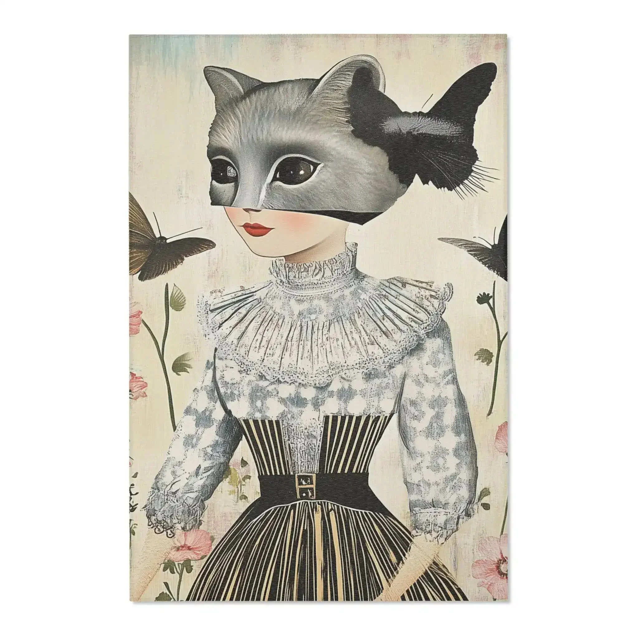Whimsical Girl with Raccoon Mask and Butterflies Accent Rug - Image 3