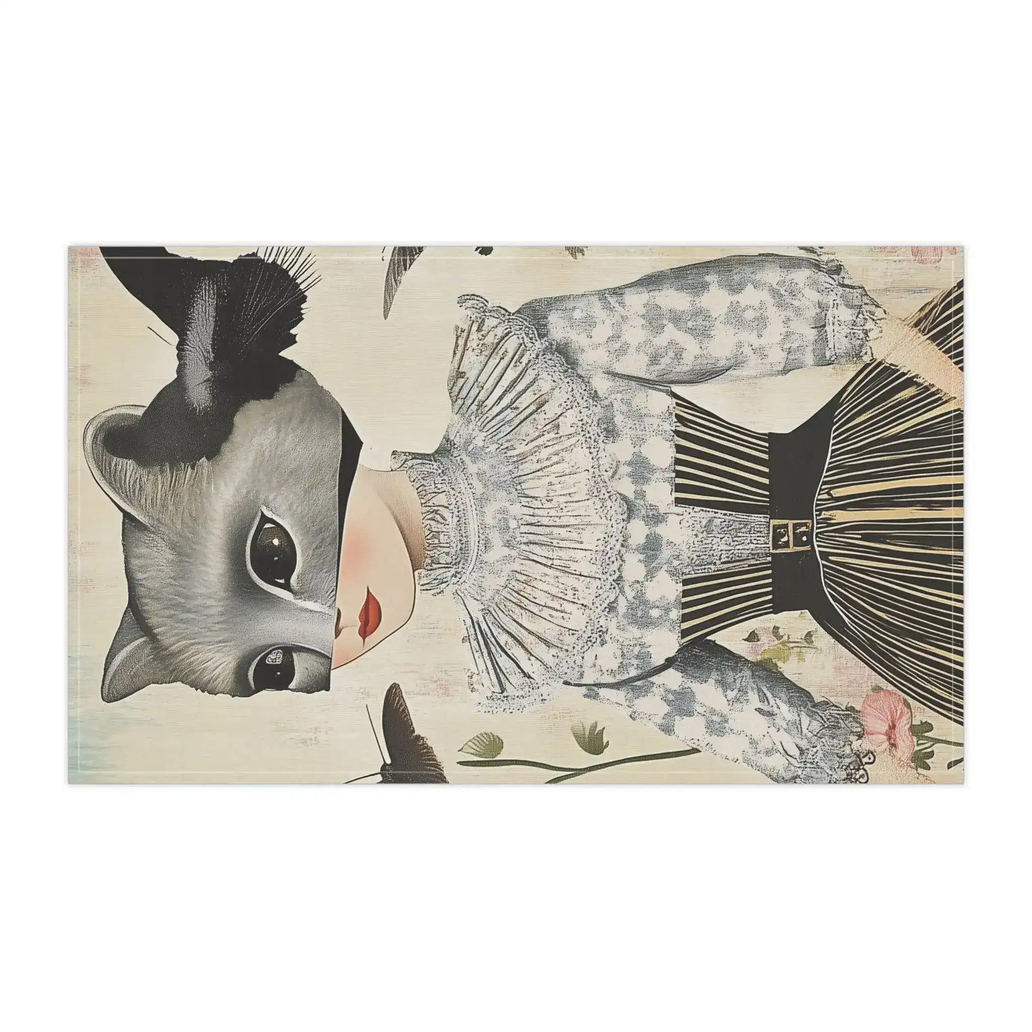 Whimsical Girl with Raccoon Mask and Butterflies Kitchen Towel - Image 2