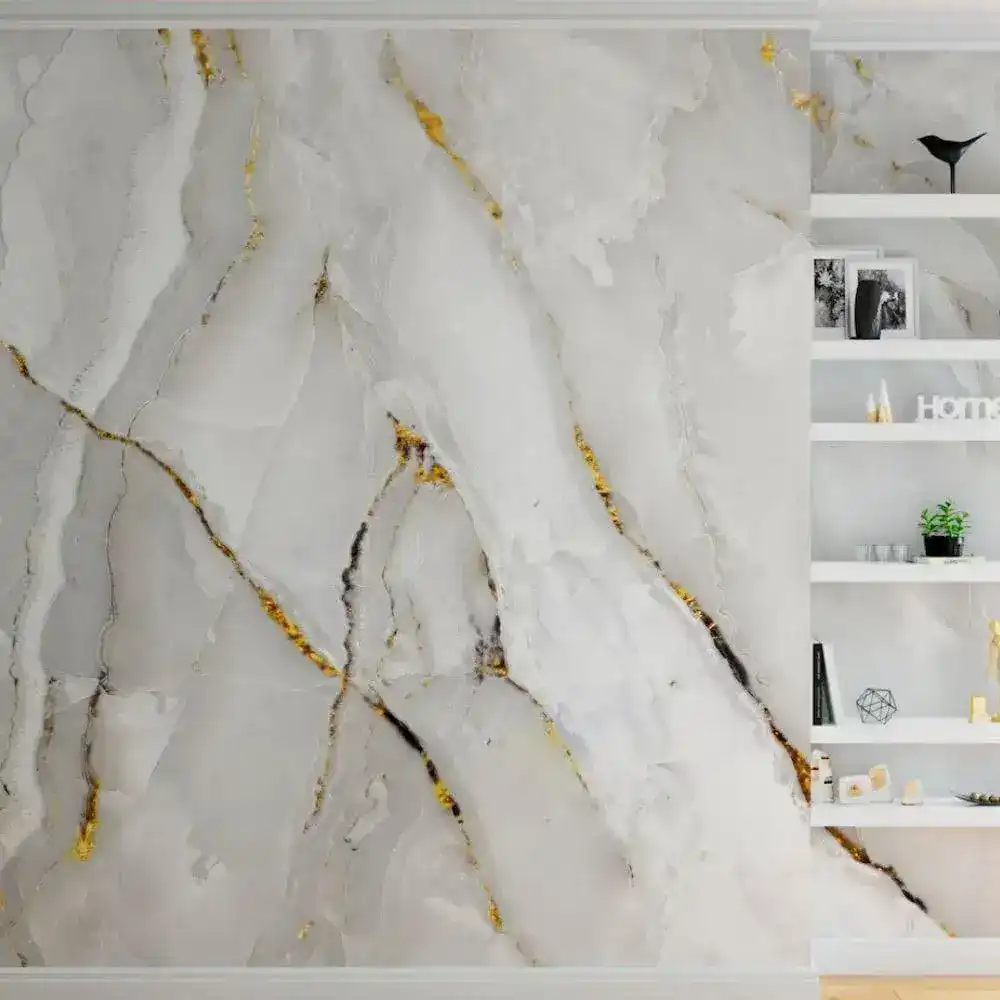 White Abstract Marble Alcohol Ink Wall Mural - Image 6