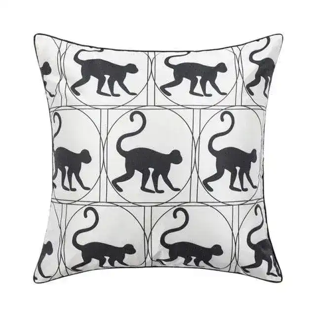 White and Black Circle Monkey Cushion Cover - Image 4