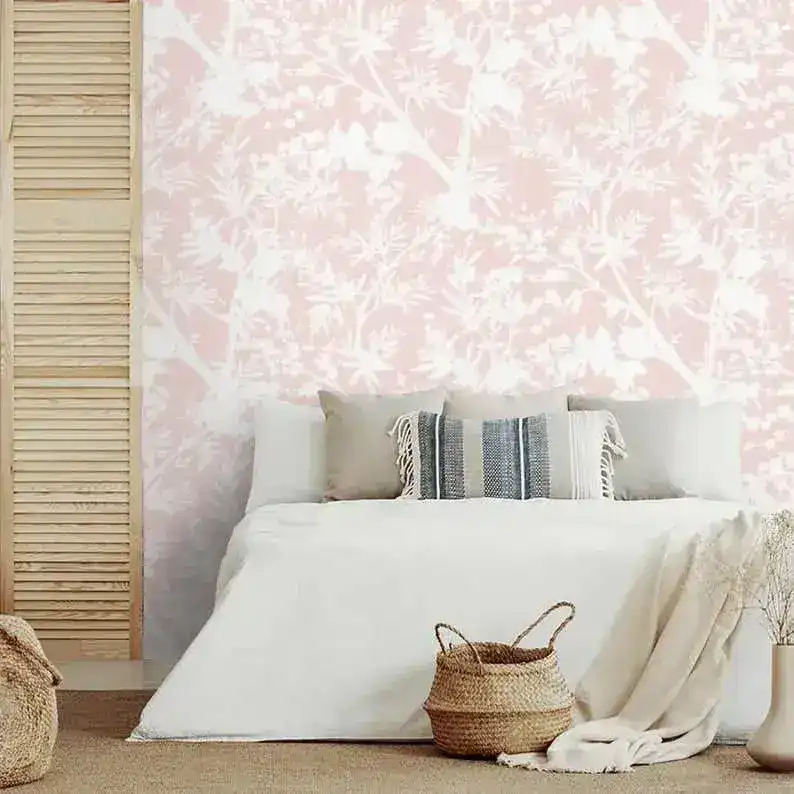 White and Blush Pink Floral Botanical Wallpaper - Image 2