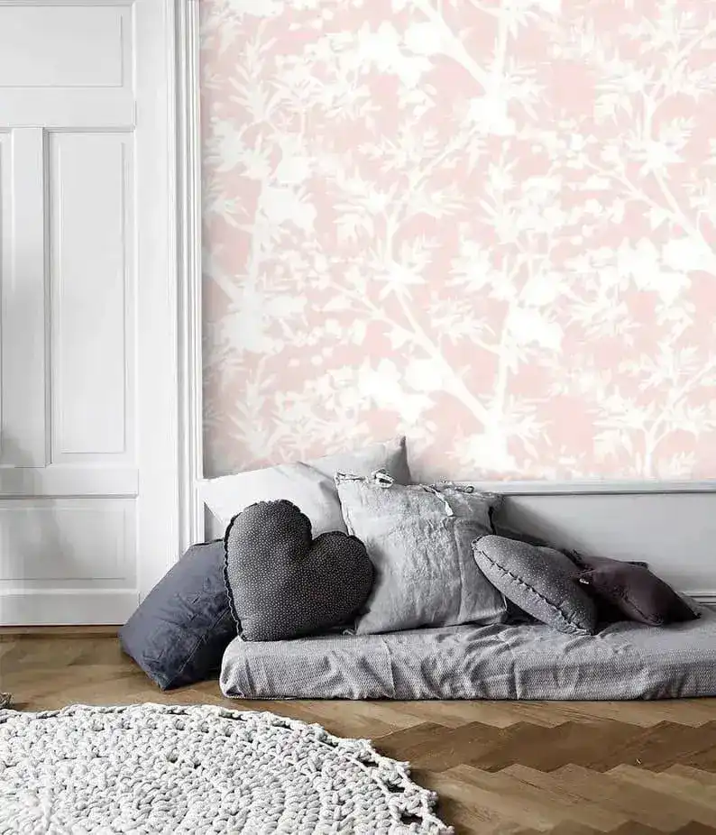 White and Blush Pink Floral Botanical Wallpaper - Image 3
