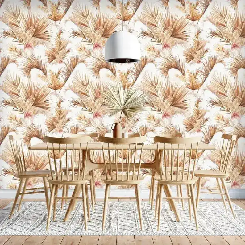 White and Brown Palm Leaves Floral Wallpaper - Image 3