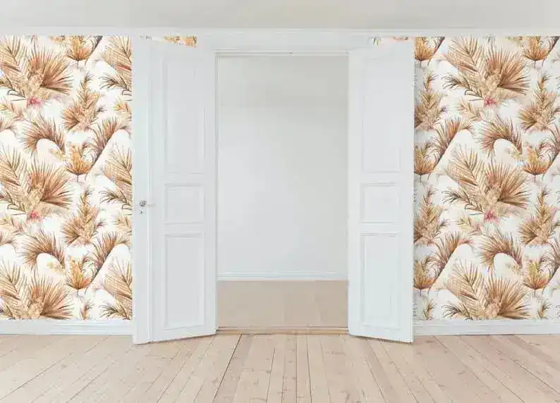 White and Brown Palm Leaves Floral Wallpaper - Image 7