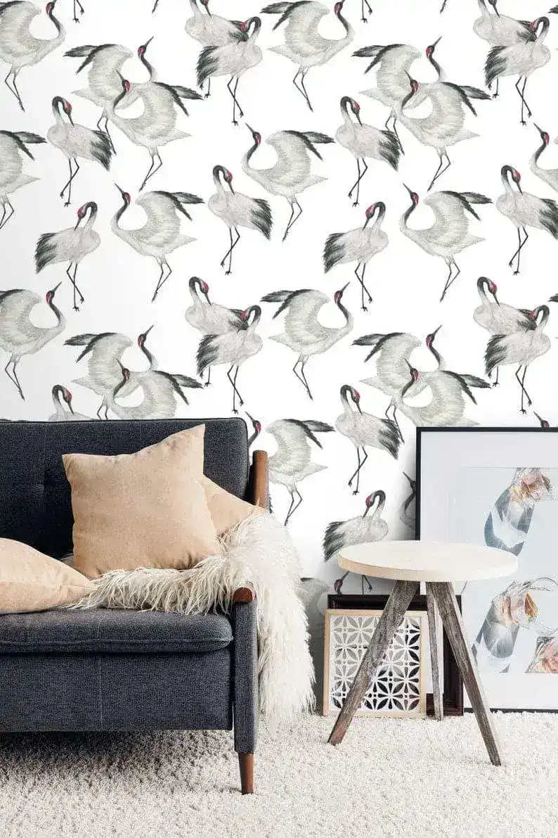 White and Gray Herons Minimalist Wallpaper - Image 2