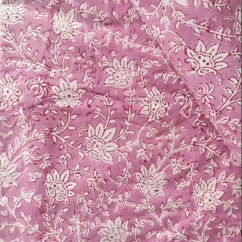 White and Pink Floral Block Printed Cotton Napkins - Image 4