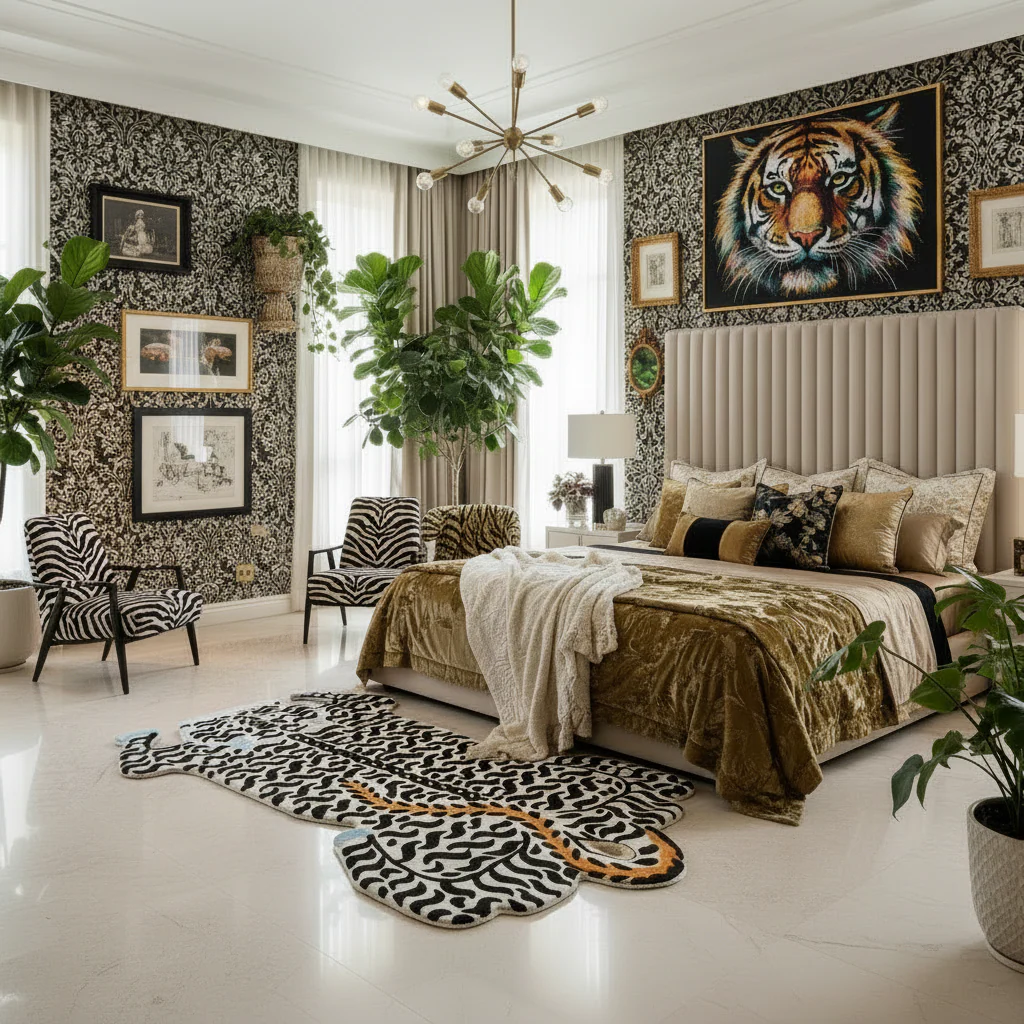 White Authentic Tibetan Tiger Hand Tufted Wool Rug - Image 2