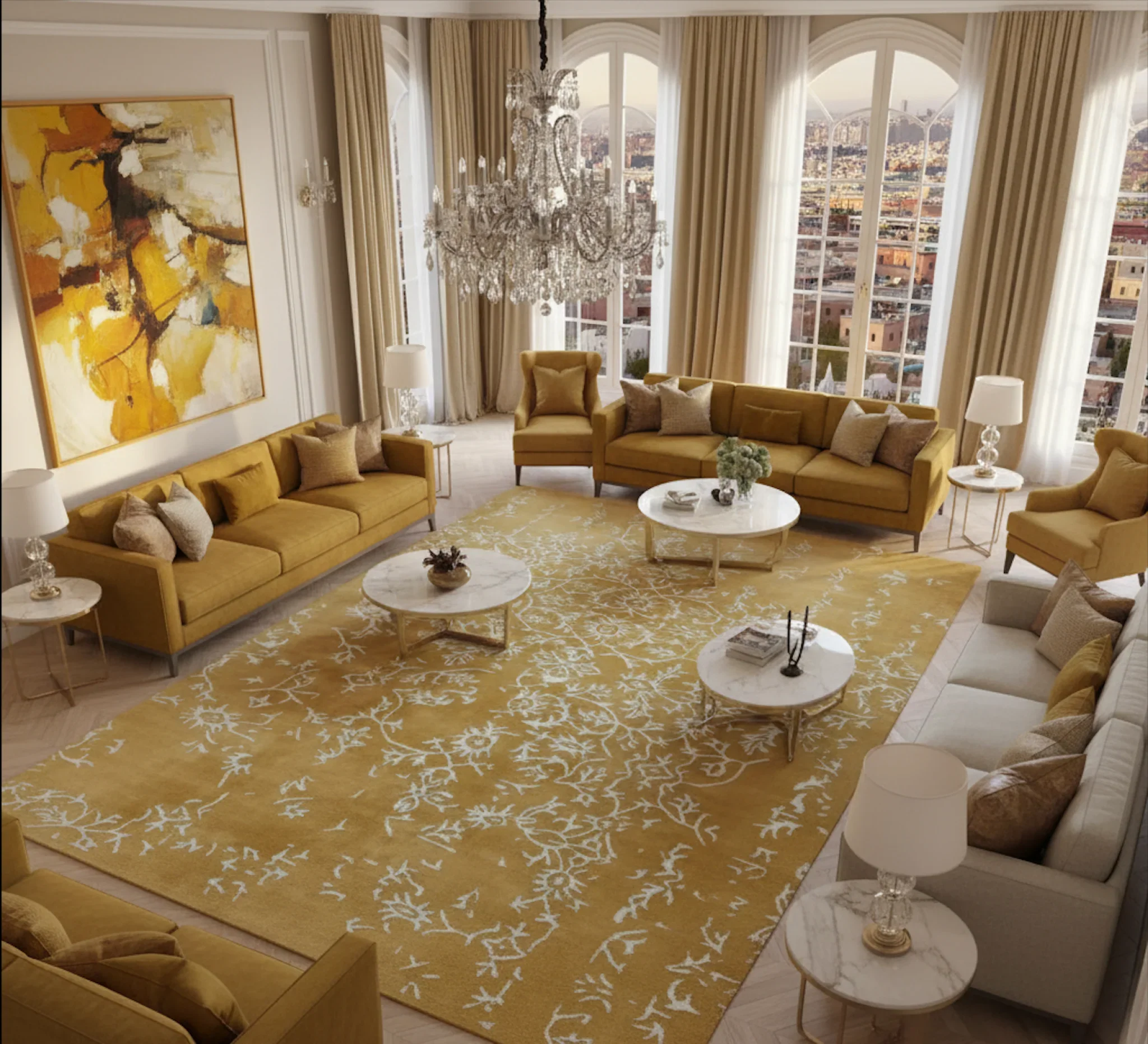 White Bloom Elegant Hand Tufted Viscose Rug - Golden - Image 2