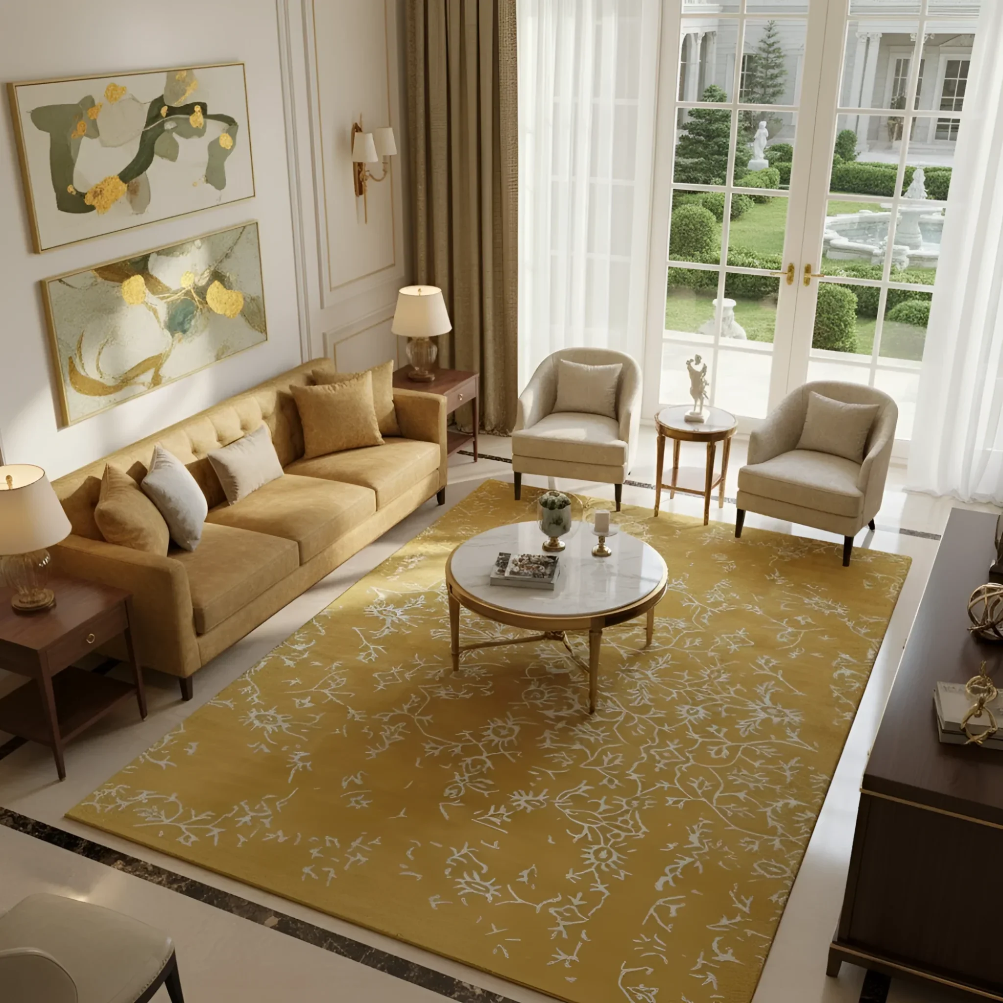 White Bloom Elegant Hand Tufted Viscose Rug - Golden - Image 4