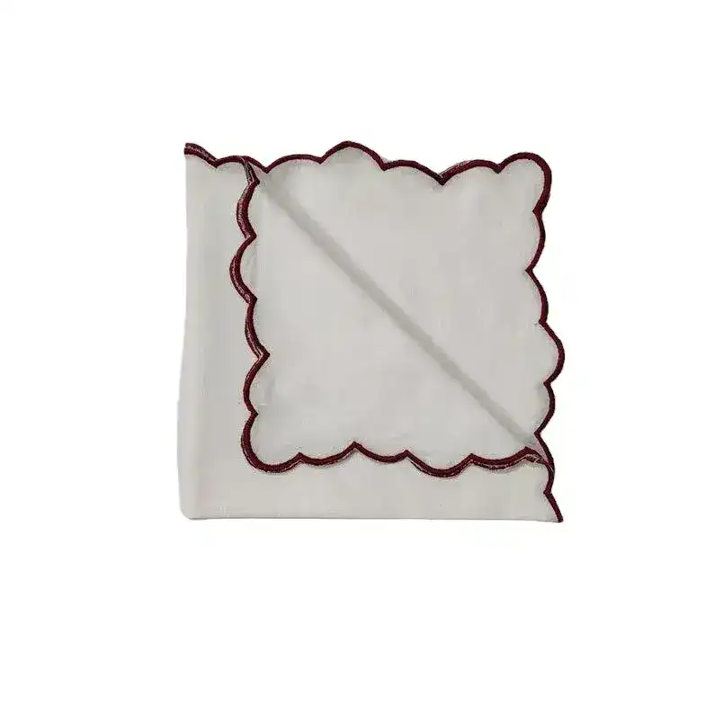 White Cotton Napkins with Embroidered Trim - Image 3