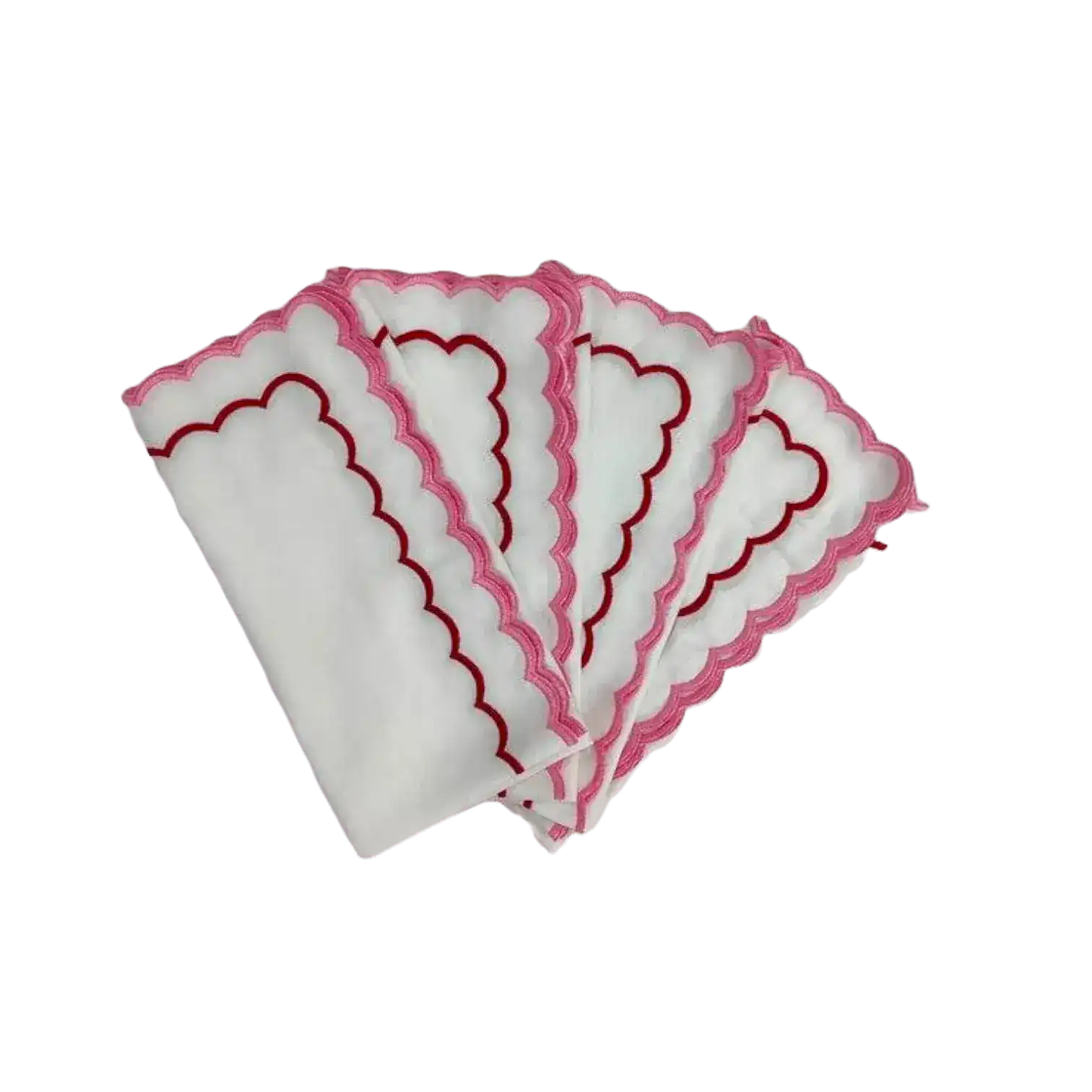 White Cotton Napkins with Pink and Red Trim - Image 3