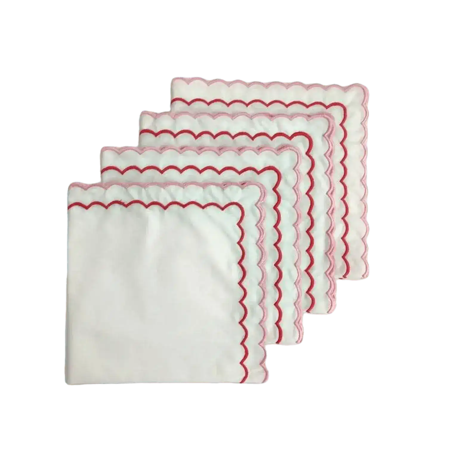 White Cotton Napkins with Pink and Red Trim - Image 6