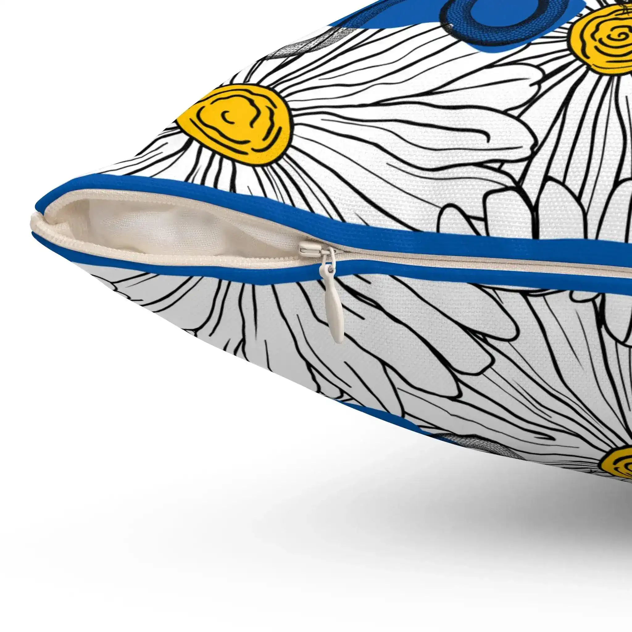 White Daisy Ladies in Blue Polyester Square Throw Pillow - Image 6
