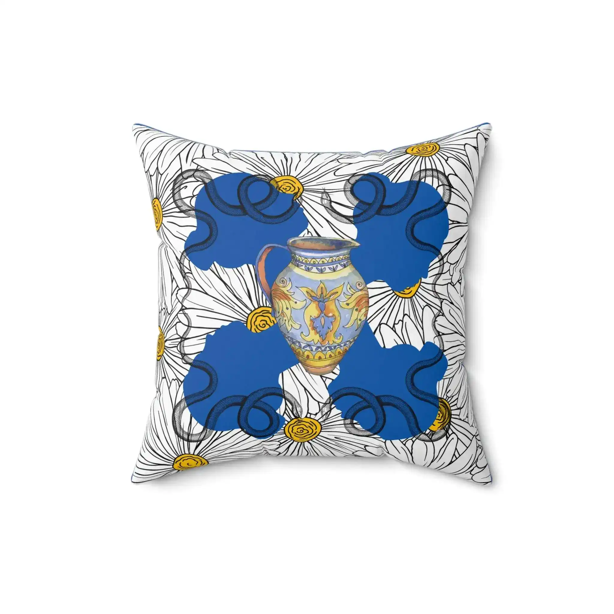 White Daisy Ladies in Blue Polyester Square Throw Pillow - Image 9