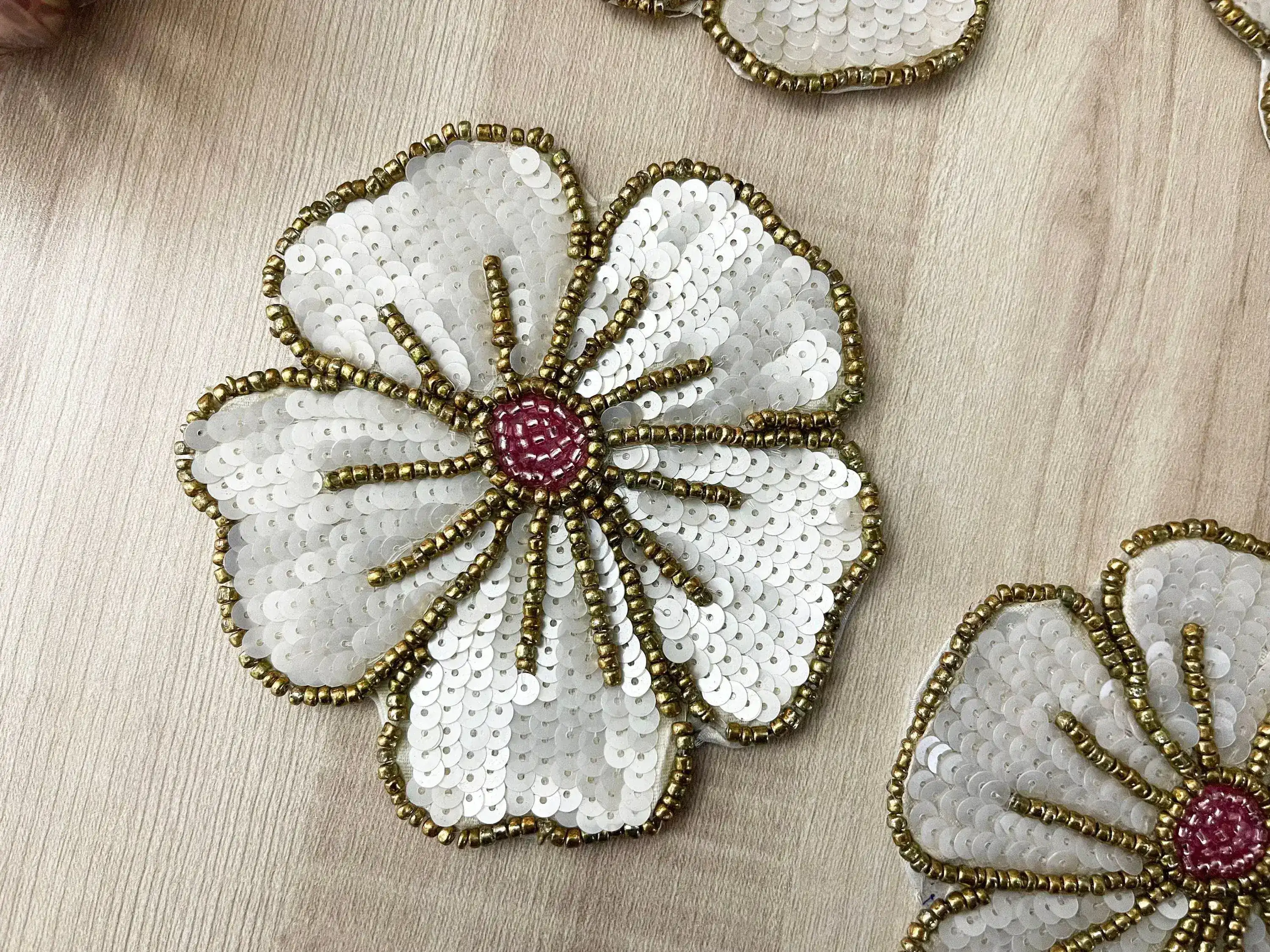 White Gold Floral Beaded Sequin Coasters - Image 6