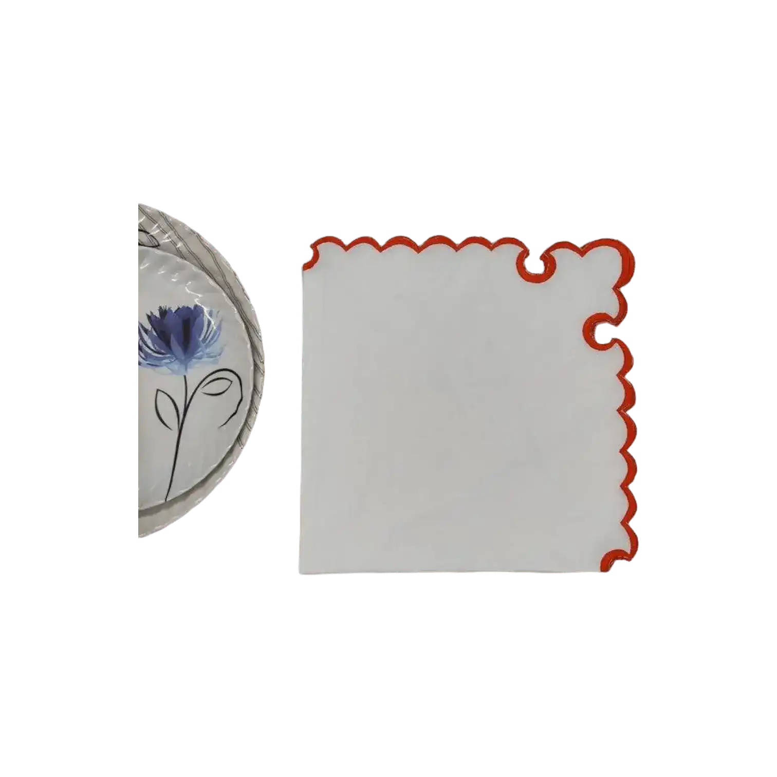 White Round Cotton Placemat and Napkin with Embroidered Border - Image 5