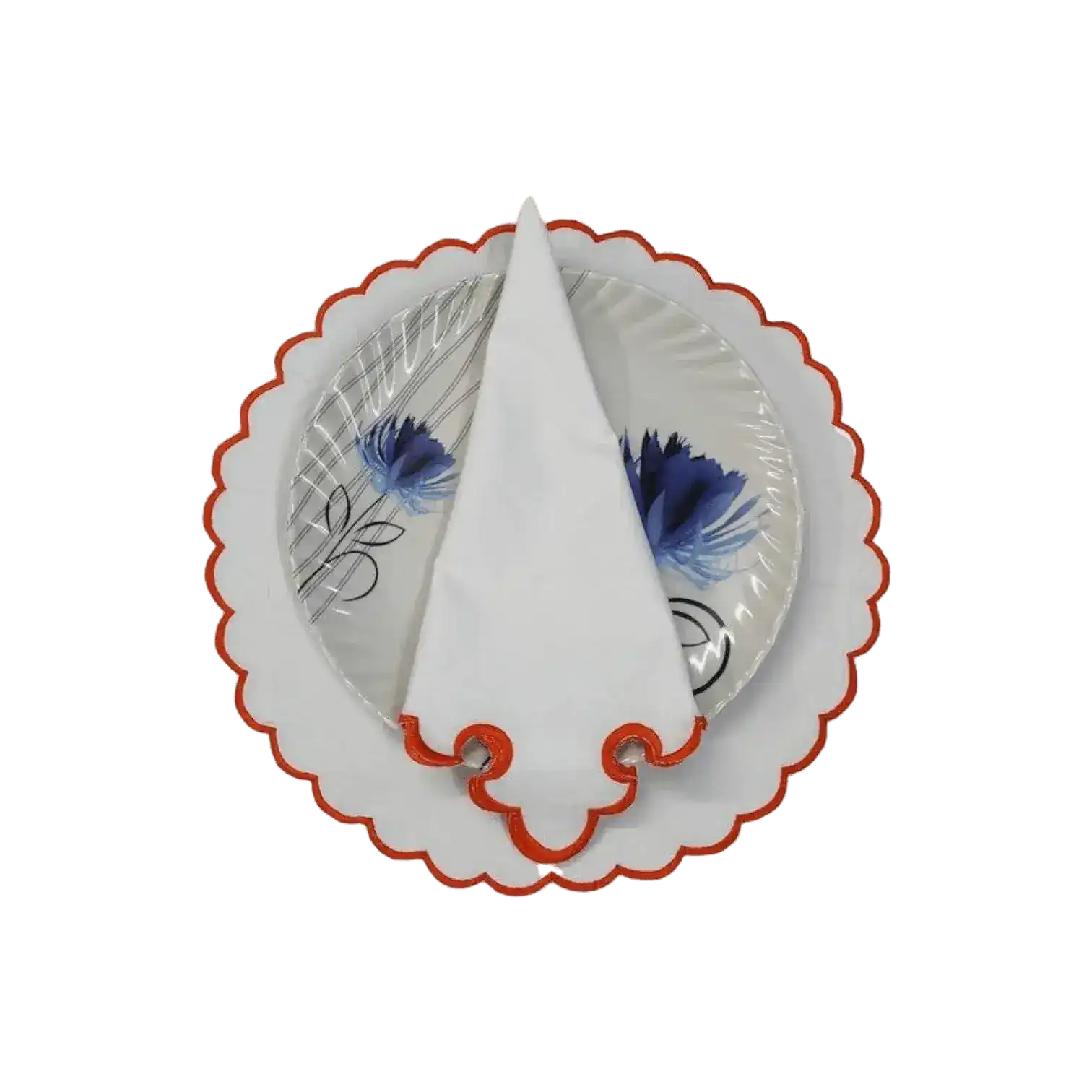White Round Cotton Placemat and Napkin with Embroidered Border - Image 6