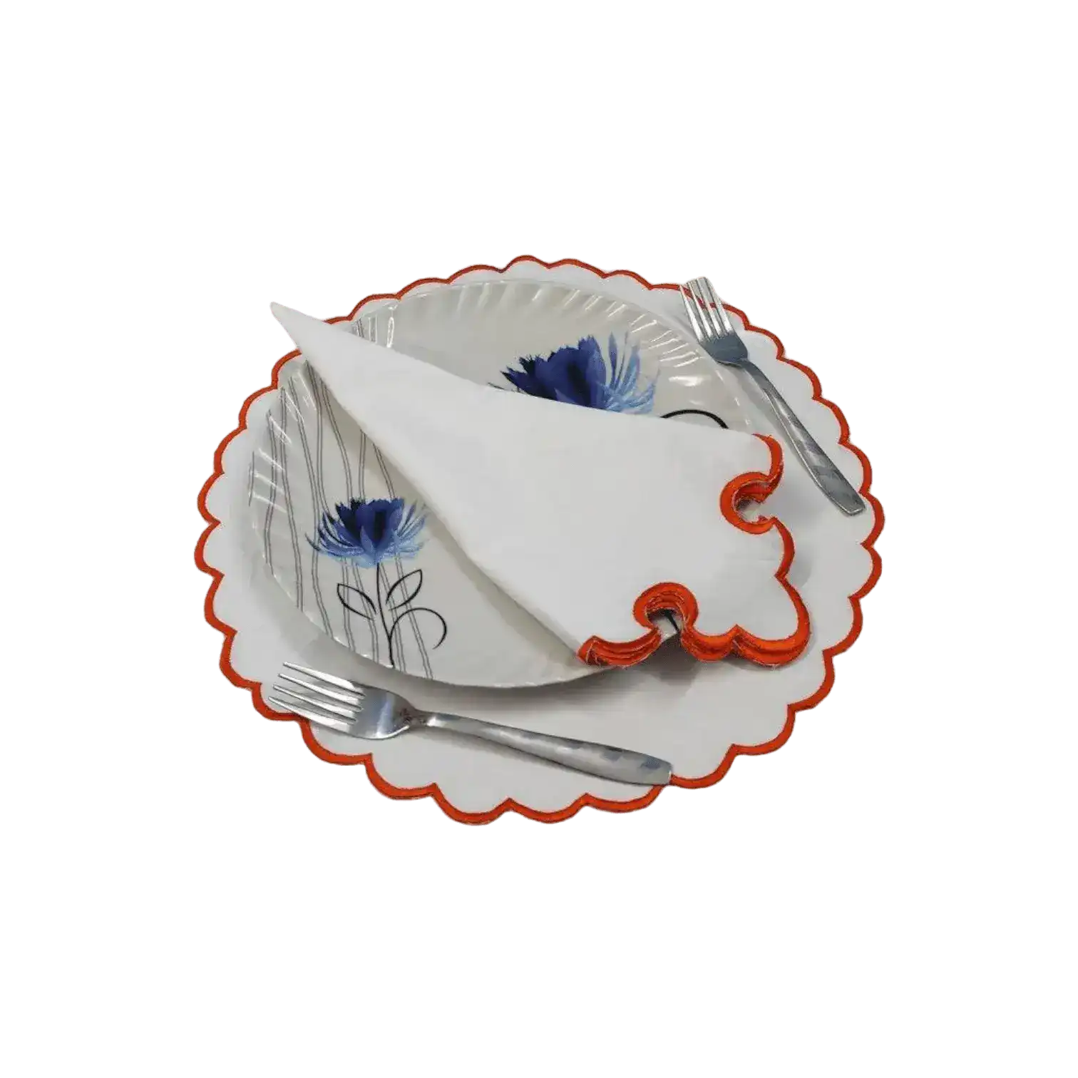 White Round Cotton Placemat and Napkin with Embroidered Border - Image 7