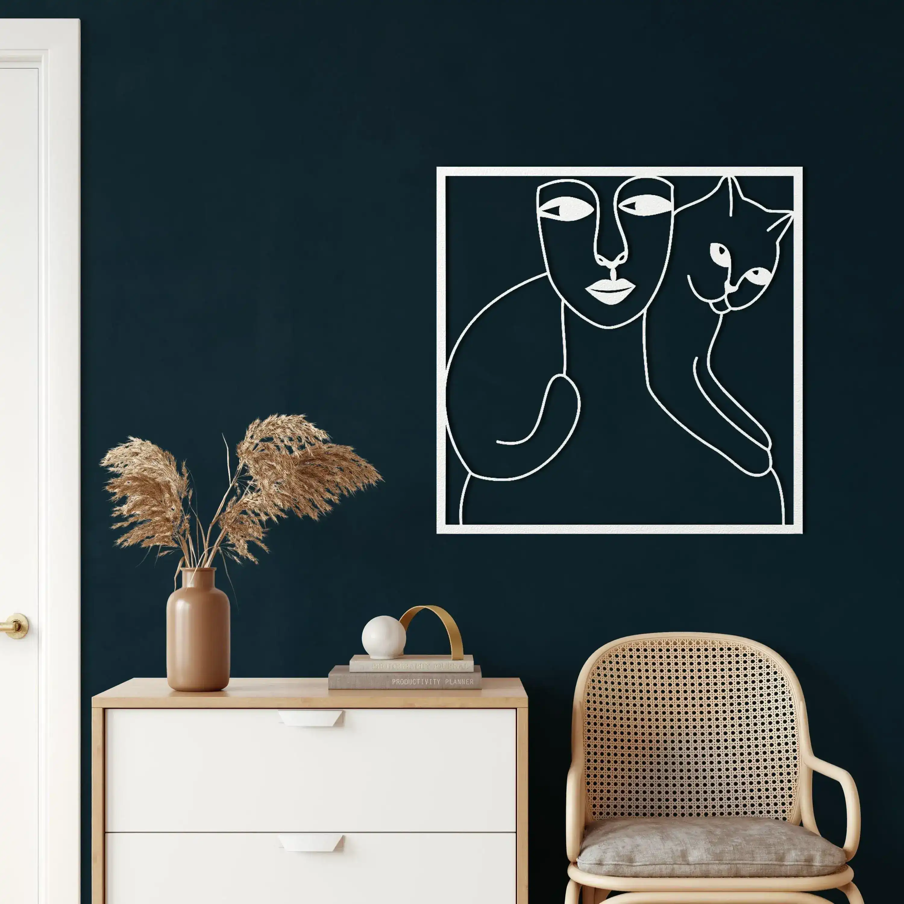 Women and Cat Minimalist Metal Wall Decor - Image 13