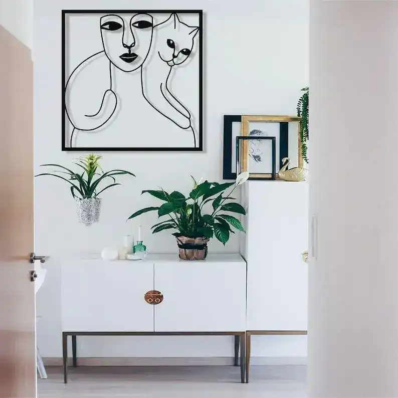 Women and Cat Minimalist Metal Wall Decor - Image 2