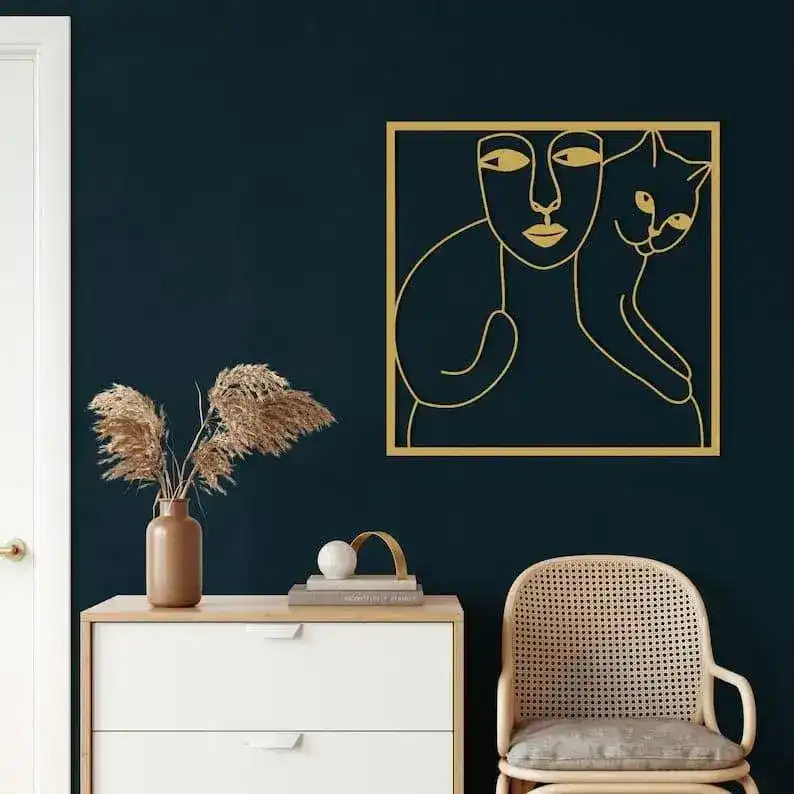 Women and Cat Minimalist Metal Wall Decor - Image 8