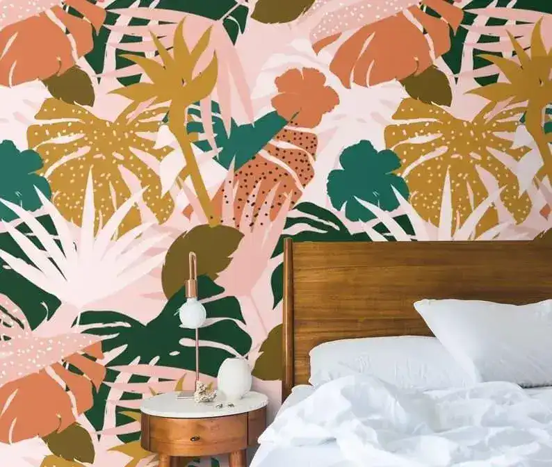 Yellow and Pink Vibrant Tropical Monstera Wallpaper - Image 2