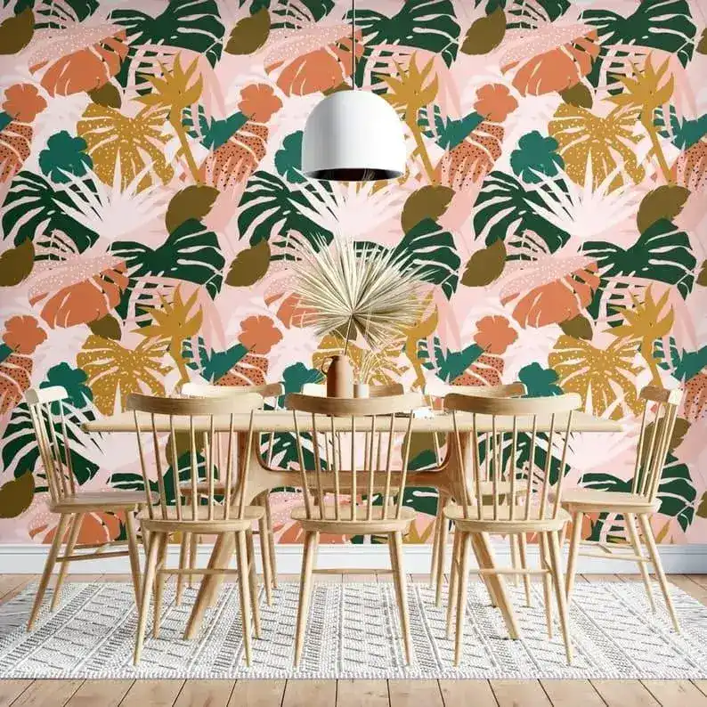 Yellow and Pink Vibrant Tropical Monstera Wallpaper - Image 5