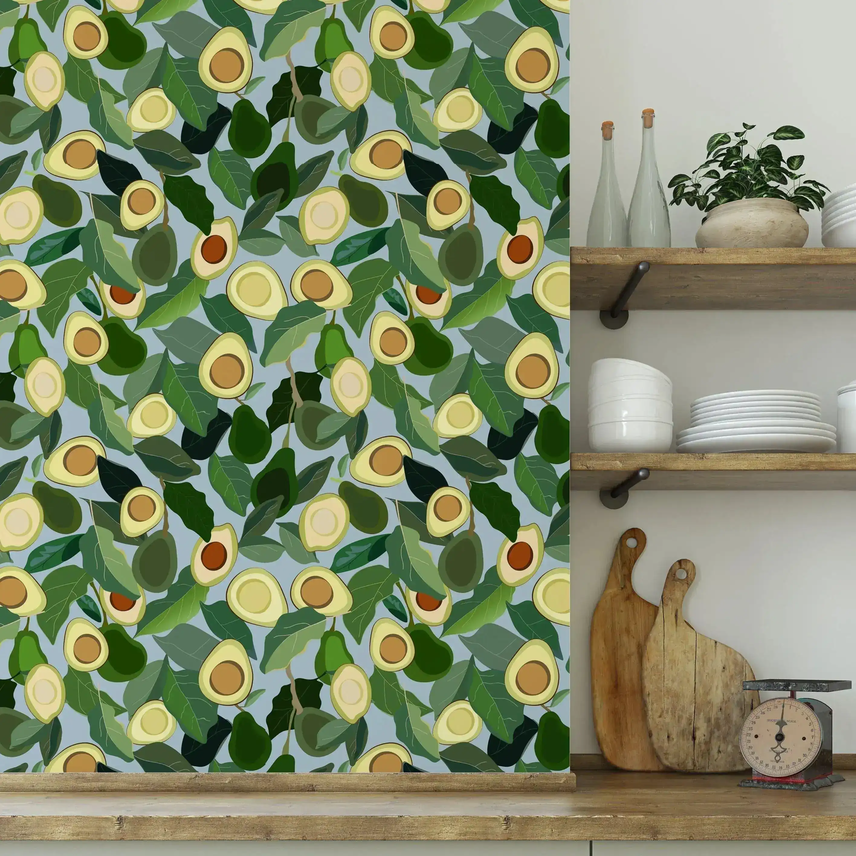Yellow Avocado Green Leaves Kitchen Wallpaper - Image 2