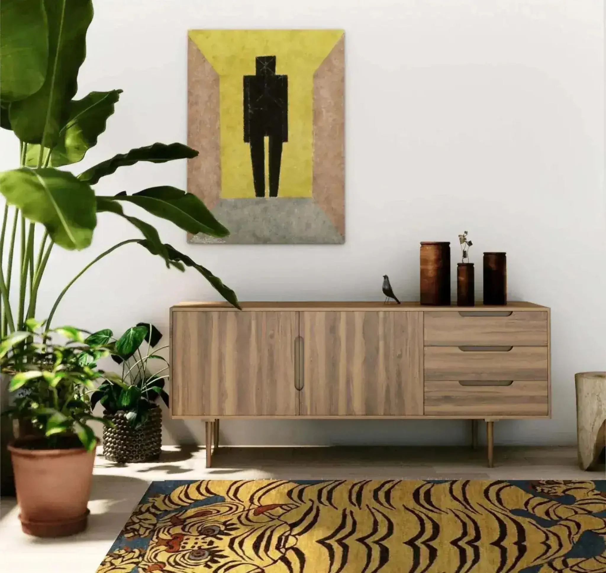 Yellow Tibetan Tiger Hand Tufted Wool Rug - Image 8